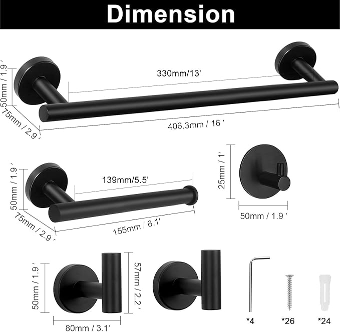 NearMoon Bathroom Hardware Set SUS 304 Thicken Stainless Steel-Towel Bar Set - Image 5