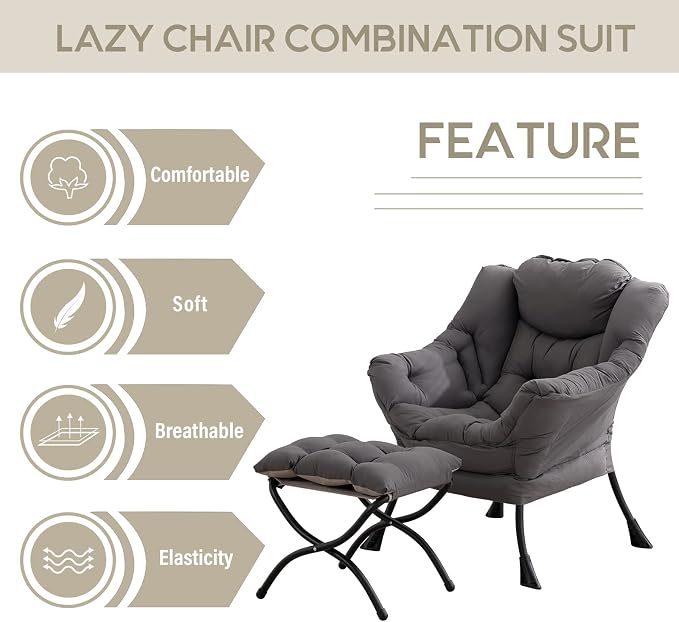 LITA Lazy Chair with Ottoman, Modern Accent Leisure Upholstered Lazy Sofa - Image 4