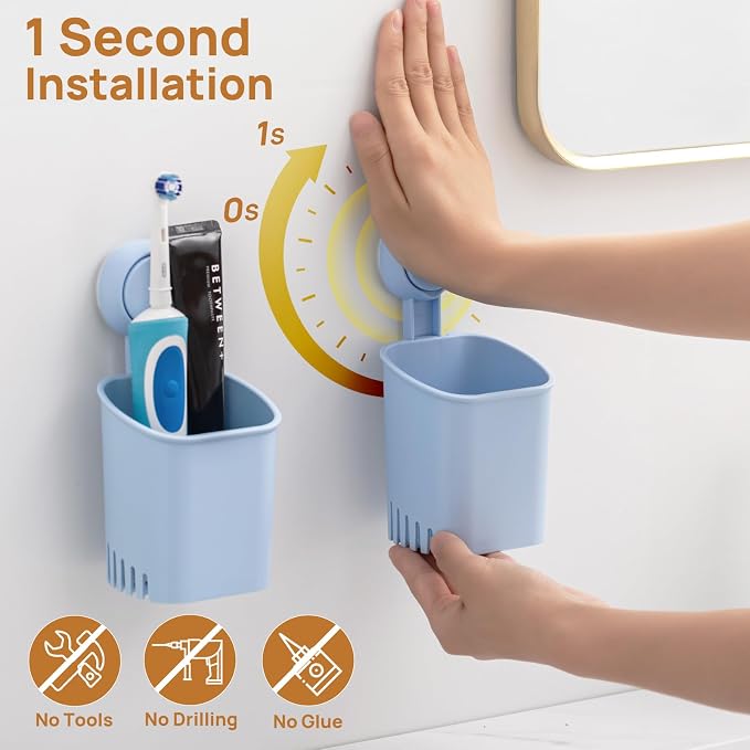 LEVERLOC Powerful Suction Cup Toothbrush Holder, No Drill Removable Wall Shower - Image 2