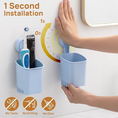 LEVERLOC Powerful Suction Cup Toothbrush Holder, No Drill Removable Wall Shower - Image 2