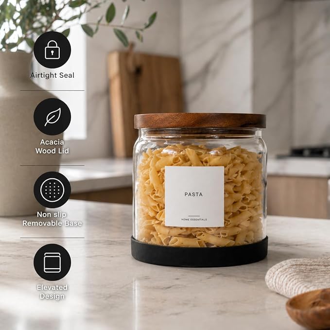 Glass Jar with Lid Half Gallon - 64oz Kitchen glass canisters - Airtight Acacia - Image 2