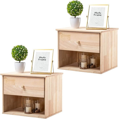 VINGLI Unfinished Natural Solid Wood Floating Nightstand by VINGLI