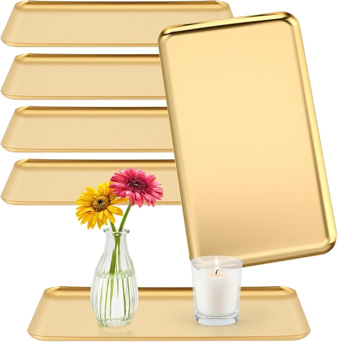 Vesici 6 Pcs Gold Metal Serving Tray Bulk Stainless Steel Rectangle Platters by Vesici
