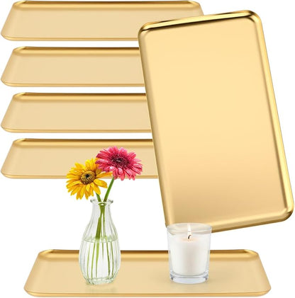 Vesici 6 Pcs Gold Metal Serving Tray Bulk Stainless Steel Rectangle Platters by Vesici