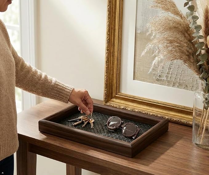 Wooden Valet Tray with Leather Base - Image 5