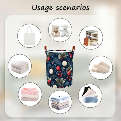 Laundry Hamper Winter Botanical Pattern Oxford Fabric Basket - Image 4
