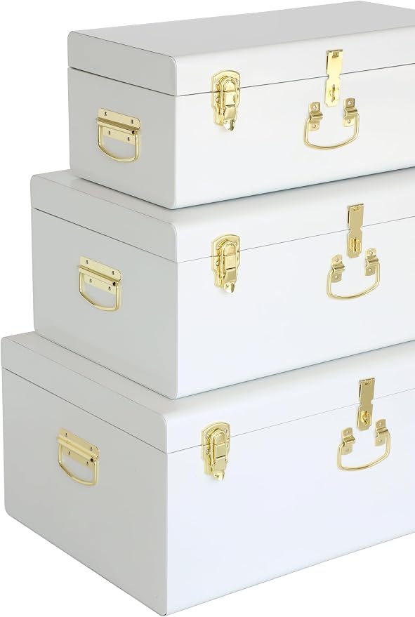 Vixdonos Decorative Box Set of 3 Metal Trunks Chest - Image 3