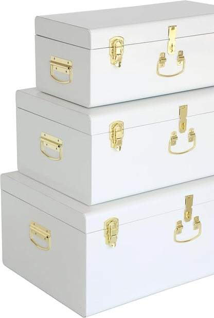 Vixdonos Decorative Box Set of 3 Metal Trunks Chest - Image 3