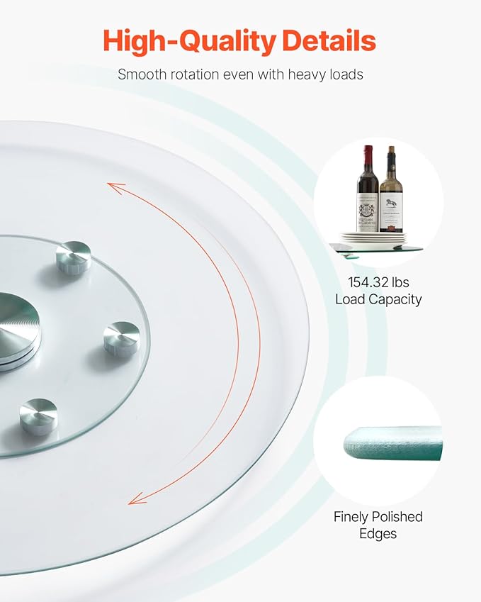 VEVOR 30 in Glass Lazy Susan Turntable, Tempered Glass Dining Table Centerpiece - Image 3