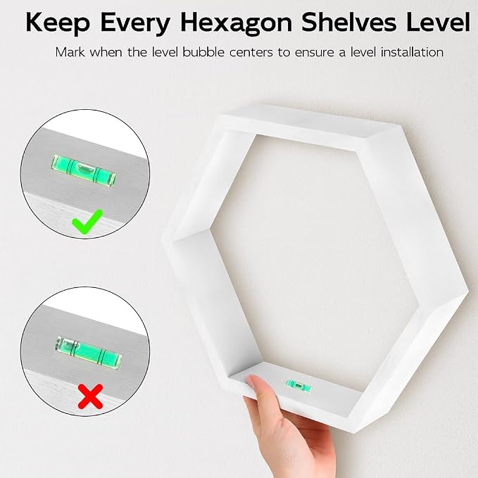 CADUKE Hexagon Floating Shelves Set of 3, Modern Honeycomb Floating Hanging - Image 4
