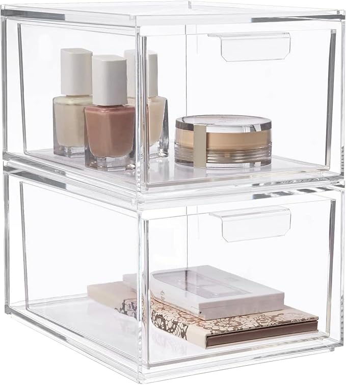 Clear Stackable Storage Drawers, 2 Pack Acrylic Drawers Desk Organizers Makeup - Image 3
