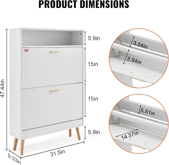 VEVOR Shoe Storage Cabinet for Entryway, 31.5" D x 9.4" W x 47.3" H - Image 3