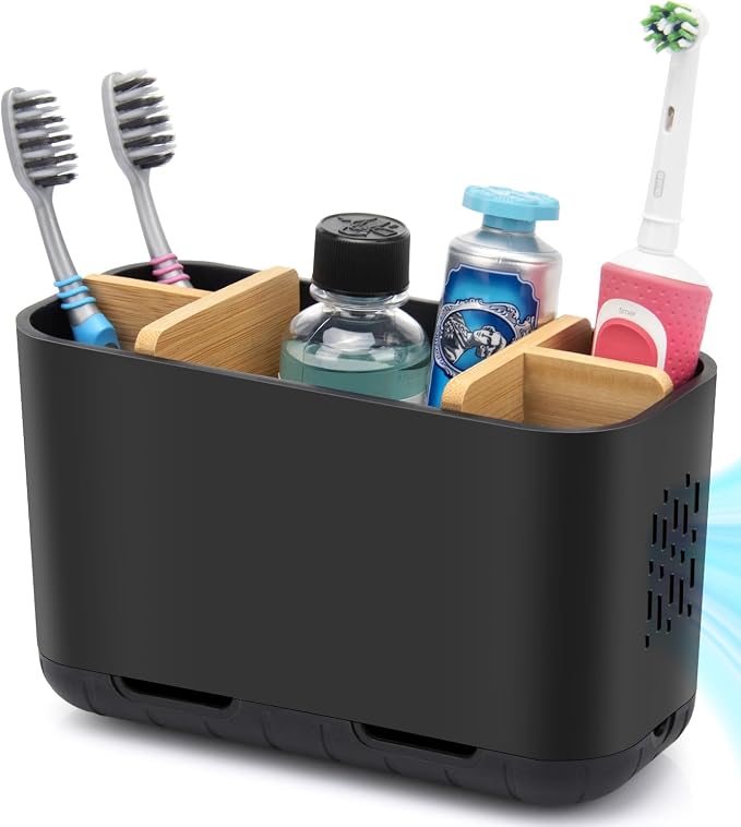 Black Toothbrush Holder, Bamboo Toothbrush and Toothpaste Holder by GFWARE