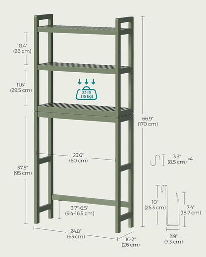 SONGMICS Over The Toilet Storage, 3-Tier Over Toilet Bathroom Organizer - Image 3