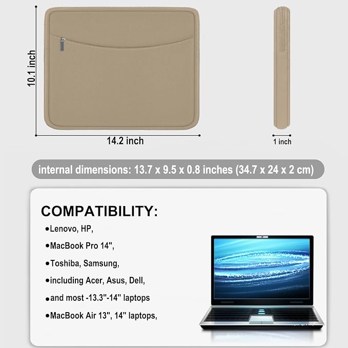 14 inch Laptop Case, Shockproof Protective Laptop Cover Briefcase Carrying - Image 4