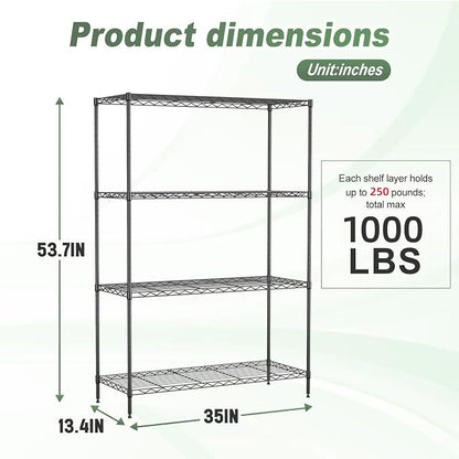 BestOffice 4-Tier Wire Shelving Unit, 1000 LBS Heavy Duty Metal Storage Shelves - Image 3