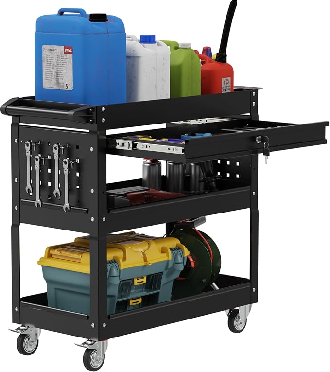 3 Tier Heavy Duty Tool Cart, Mechanic Metal Rolling Tool Cart 900 Lbs Work Cart by Maemttes