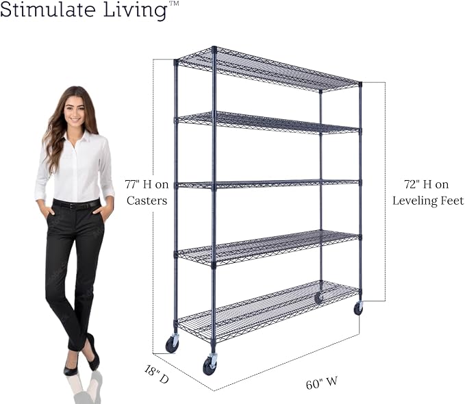 60"x18"x72" Prime Heavy Duty Black 5-Tier Wire Shelving NSF 4000 LBS MAX - Image 5