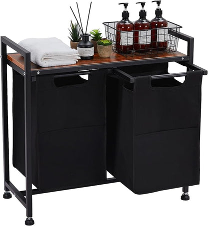 2 Section Laundry Sorter with Wheels, 87L Large Capacity Rolling Laundry Hamper by Unknown
