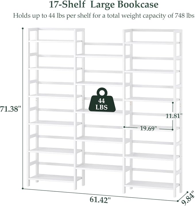Homykic Bamboo Triple Wide Bookshelves and Bookcases, 6-Tier Shallow Open - Image 2