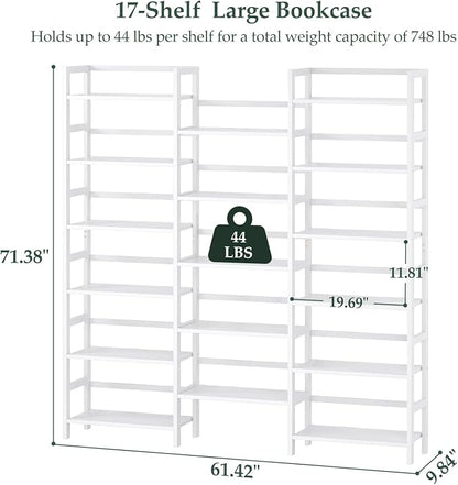 Homykic Bamboo Triple Wide Bookshelves and Bookcases, 6-Tier Shallow Open - Image 2