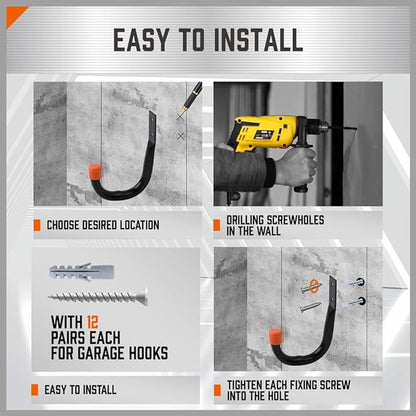 HORUSDY 6-Pack Heavy Duty Metal Wall Hooks, Large Garage Storage & Organization - Image 6
