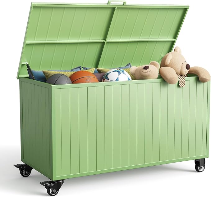 Outdoor Storage Box with Wheels 150 Gallon, Metal Deck Boxes Outdoor Waterproof by RICNOD
