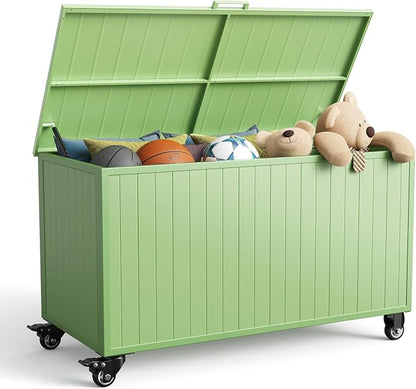 Outdoor Storage Box with Wheels 150 Gallon, Metal Deck Boxes Outdoor Waterproof by RICNOD