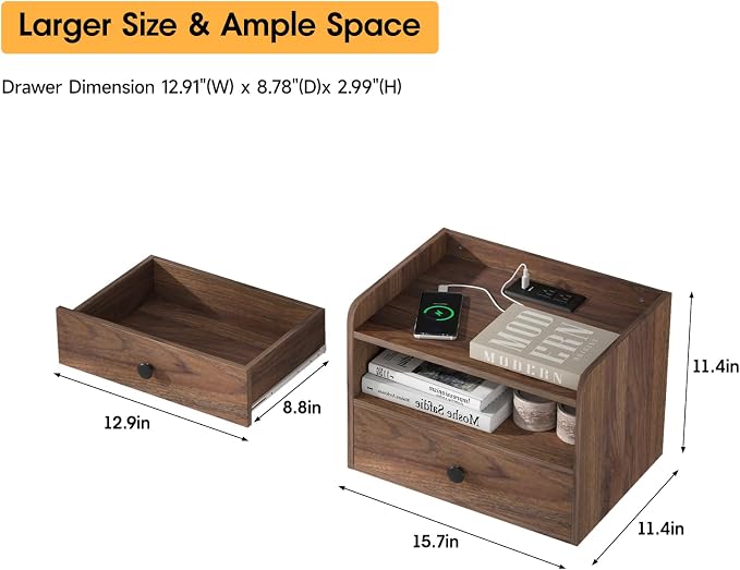 Floating Nightstand Set of 2 Modern Night Stands - Image 2