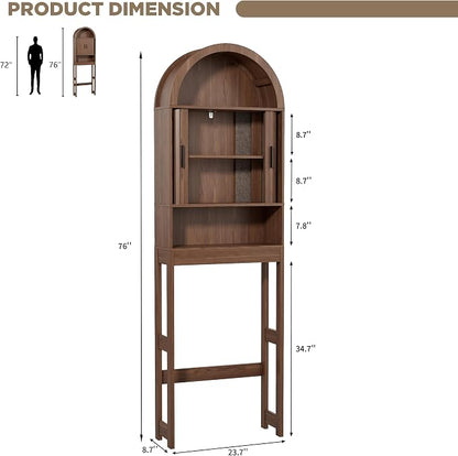 Arched Over The Toilet Storage Cabinet, Walnut Freestanding Bathroom Organizer - Image 2