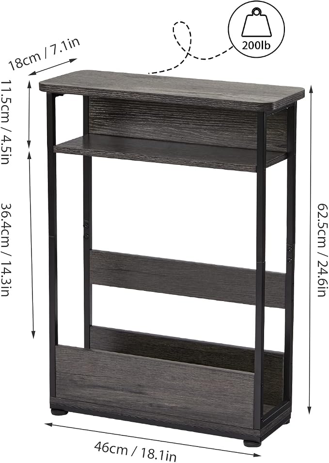 Vintage Narrow Side Table with Storage Shelf, 3 Tier Slim End Table Modern Sofa - Image 3