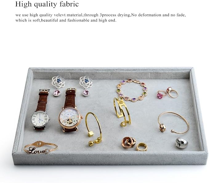 Oirlv Velvet Stackable Jewelry Trays Grids Rings Earrings Bracelet Watch - Image 4
