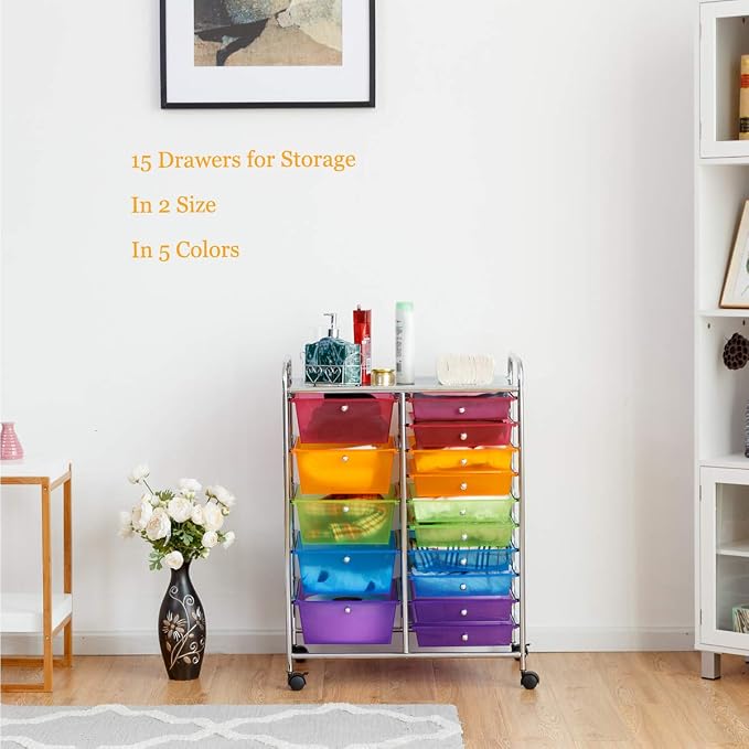 Giantex 15 Drawer Rolling Storage Cart Tools Scrapbook Paper Office School - Image 4