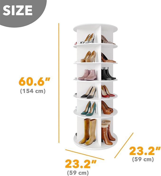 SpaceAid Rotating Shoe Rack 6 Tier Organizer, High Bottom Design Shoe Tower - Image 2