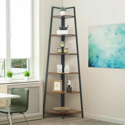 CAPHAUS 6-Tier Corner Shelf Stand, Tall Display Shelves, Ladder Corner Wood by Unknown
