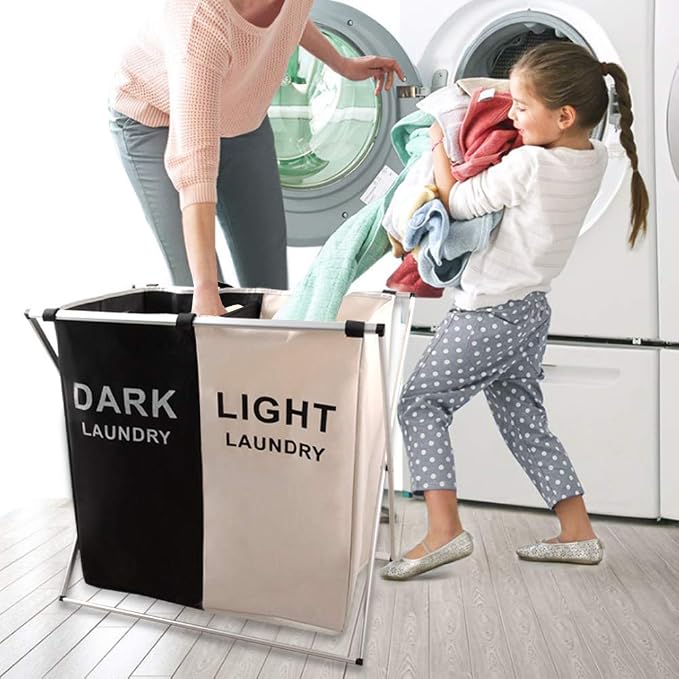 Nicesail Laundry Basket 2 Section Hamper Washing Storage Basket Bag, Folding - Image 6