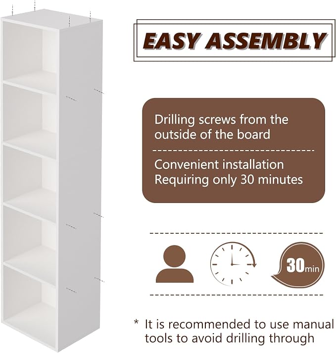 5-Tier Wooden Cube Storage Organizer, 52 Inch Tall Bookcase & Display Shelf - Image 4