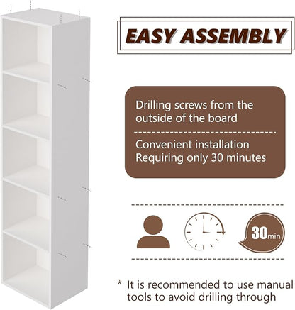 5-Tier Wooden Cube Storage Organizer, 52 Inch Tall Bookcase & Display Shelf - Image 4