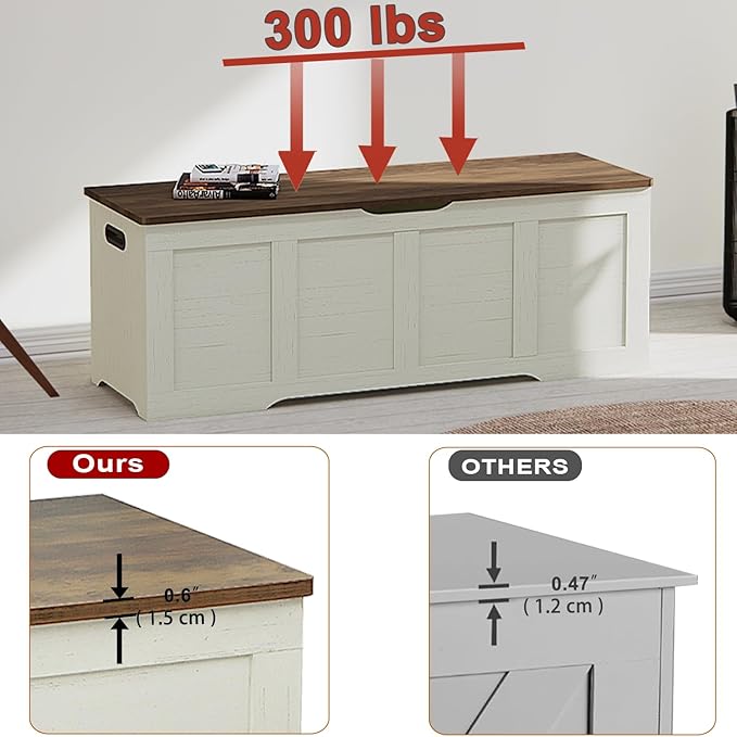 Timberer 47.2" Wooden Storage Chest, Extra Large Storage Trunk | Storage Bench - Image 4