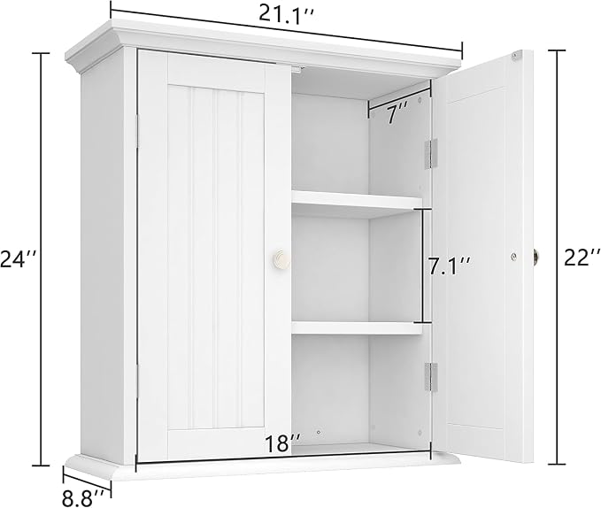 ChooChoo Bathroom Wall Cabinet Set of 2, Over The Toilet | 8.8"D x 21.1"W x 24"H - Image 3