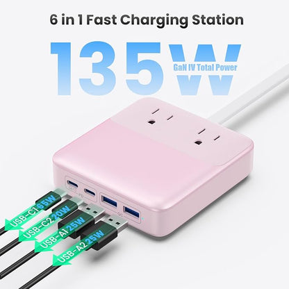 USB C Charger Block, 135W GaN IV Fast Charging Station Hub, 6-in-1 USB C Power - Image 7