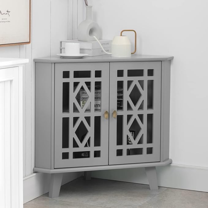 Scurrty 32'' Corner Shelf Stand, Small Corner Table Sideboard Cabinet by Scurrty