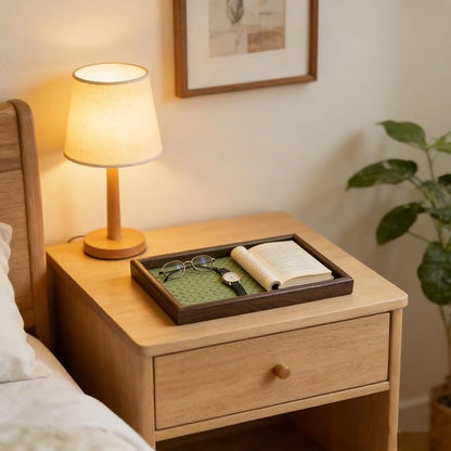Wooden Valet Tray with Leather Base, EDC Catch All Tray Nightstand Entryway - Image 5