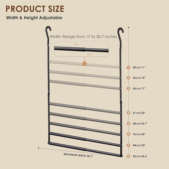 Hanging Closet Rod, Hanging Clothes Organizer, Adjustable, 2 Pack | Metal - Image 3