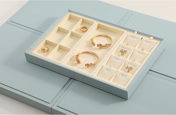 Dark Blue Jewelry Display Tray Ring Necklace Earring Bangle Organizer - Image 3