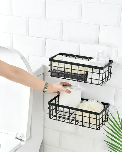 2 Pack Black Adhesive Metal Wire Wall Storage Baskets - Image 6