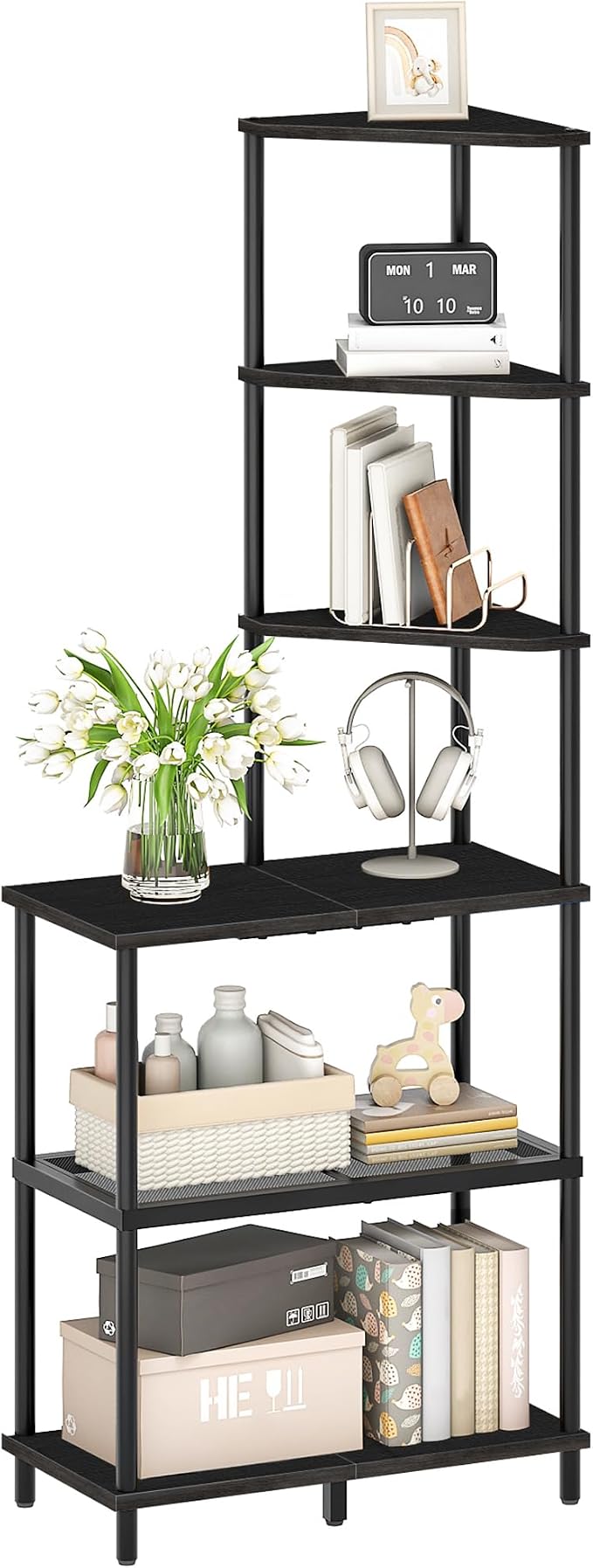 6-Tier Corner Shelf, Industrial Corner Bookshelf - Image 9