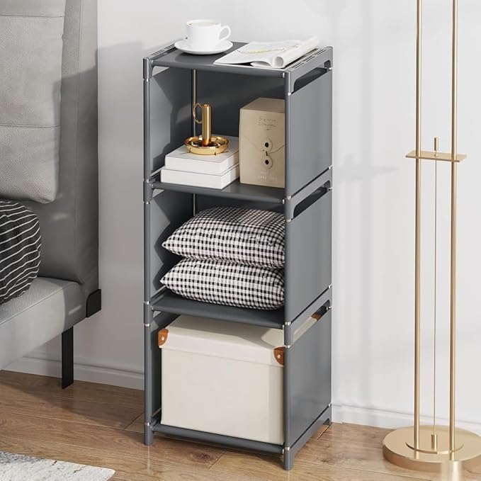 RIIPOO Book Shelf, 3-Cube Storage Organizer, Metal & Fabric Bookcase - Image 6