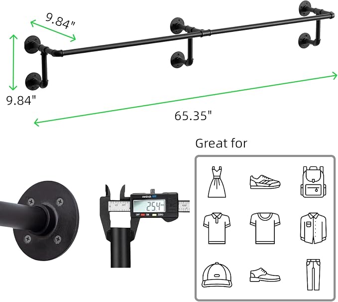 Wall Clothes Rack, Industrial Pipe Clothing Rack - Image 5