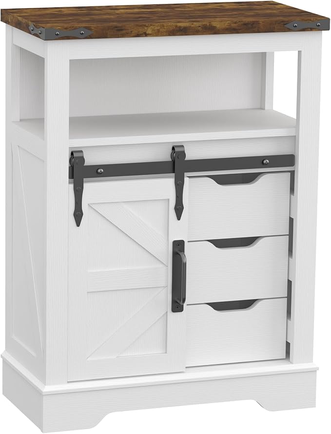 Panana Farmhouse Bathroom Floor Cabinet, Sliding Barn 3 Drawers & 1 Door by Panana